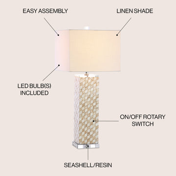 Daniel 30.5" Seashell/Crystal LED Table Lamp - JONATHAN Y